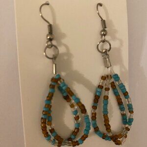 Brown, White, and Blue Seed Bead Cascade Earrings NWT